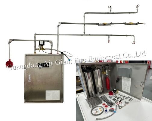 ระบบดับเพลิงกระป๋องสองกระป๋อง หัวครัว พร้อมการกระตุ้นทางอุณหภูมิ 183 °C และสารดับเพลิง 12L